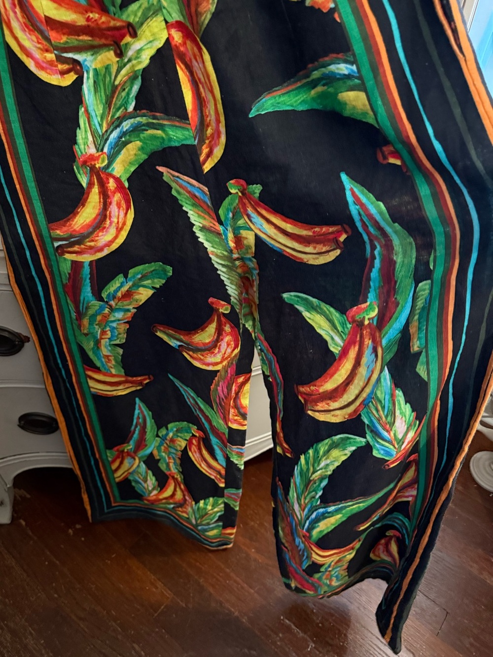 FARM Rio Wide Leg Linen Preta Banana Tropical Fruit Print Pants M - Picture 3 of 8
